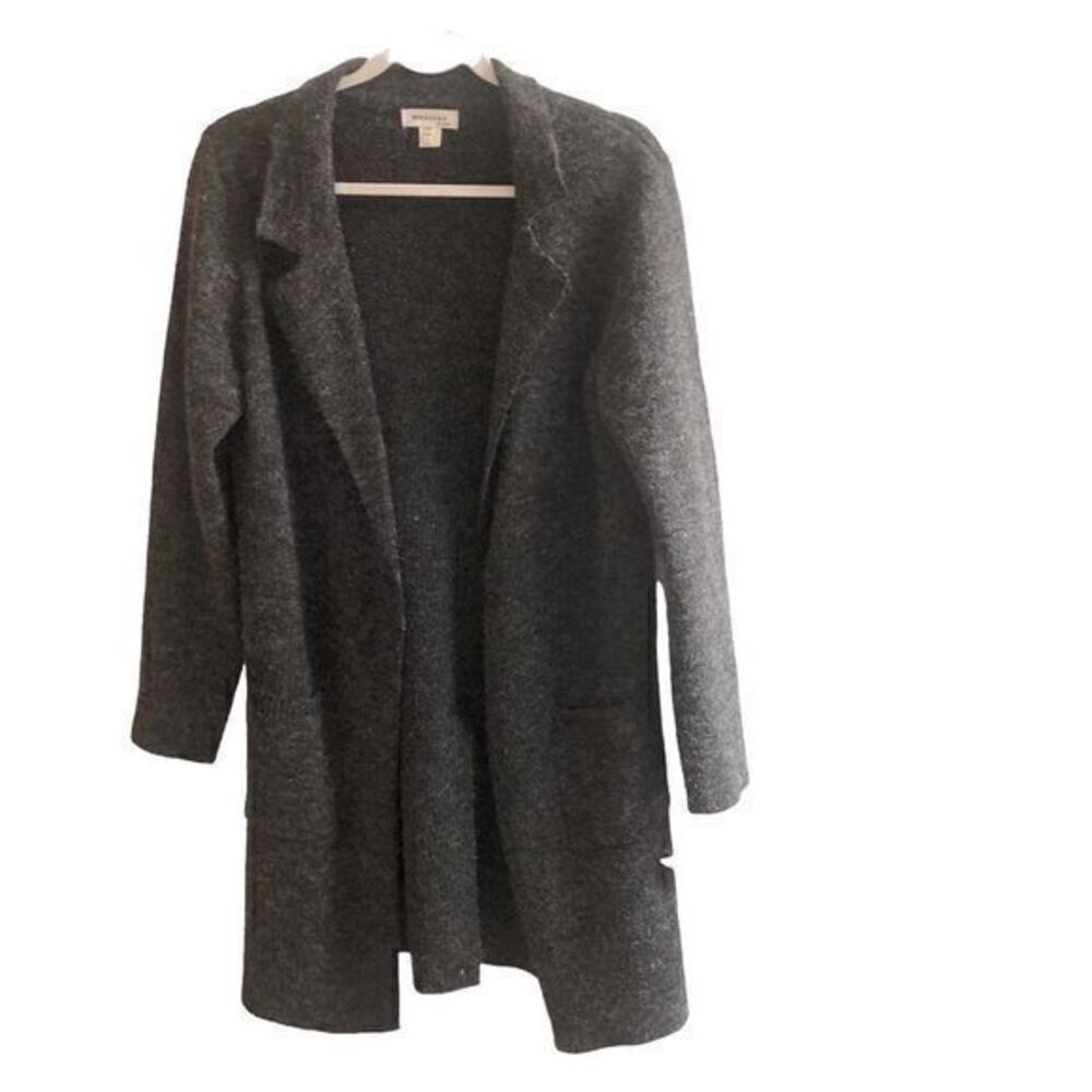 Monteau Open Front Marled Grey Wool Cardigan Sweater Size Medium‎